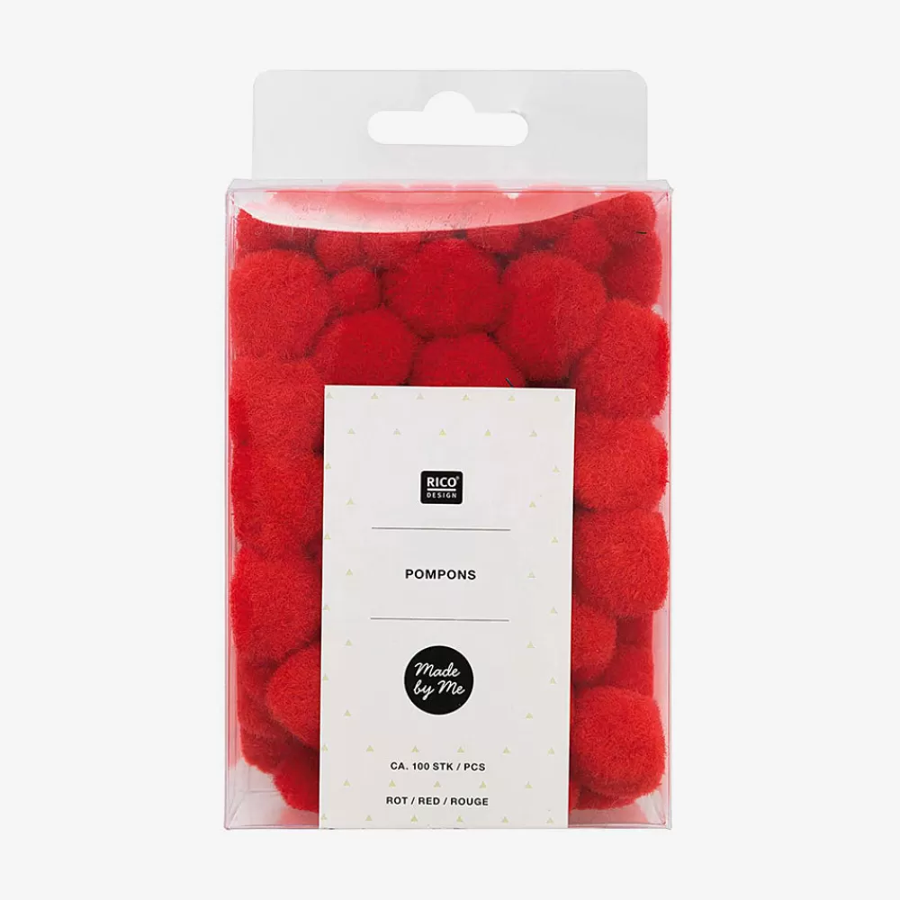 Rico Design 100 Pompons Rouges