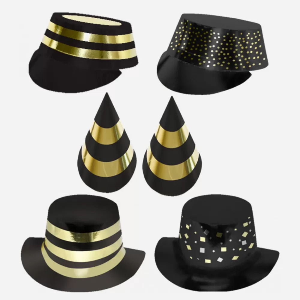 Cotillons D'Alsace 12 Chapeaux De Fete Noir Et Or> Accessoires