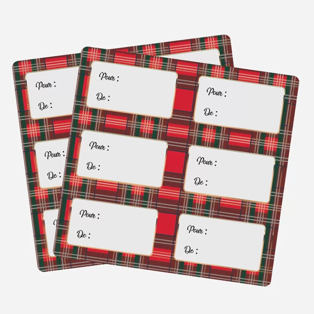 Party Pro 12 Etiquettes Cadeaux De Noel Tartan> Papier Cadeau