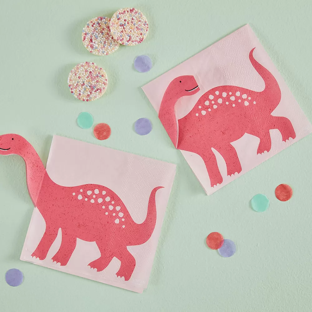 Ginger Ray 16 Serviettes Dinosaure Rose