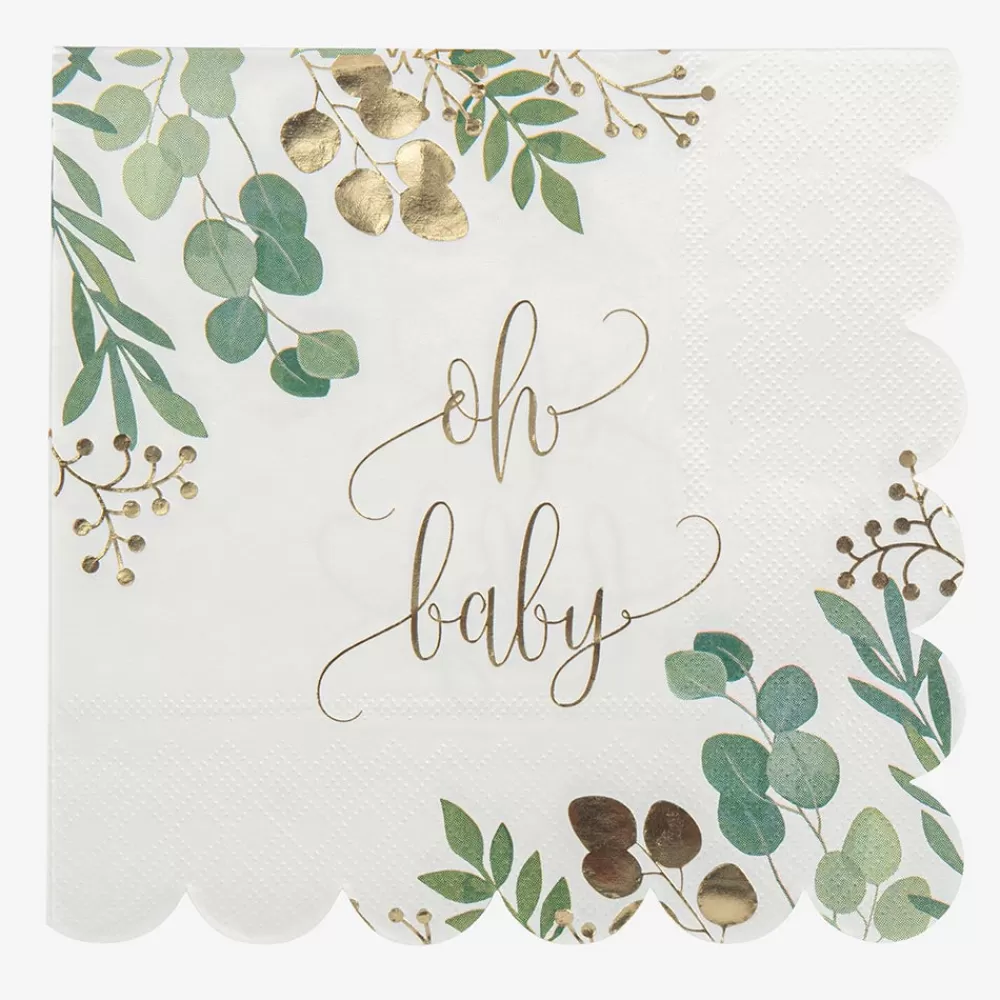 Arty Fêtes Factory 16 Serviettes Oh Baby Feuilles Vert Et Or