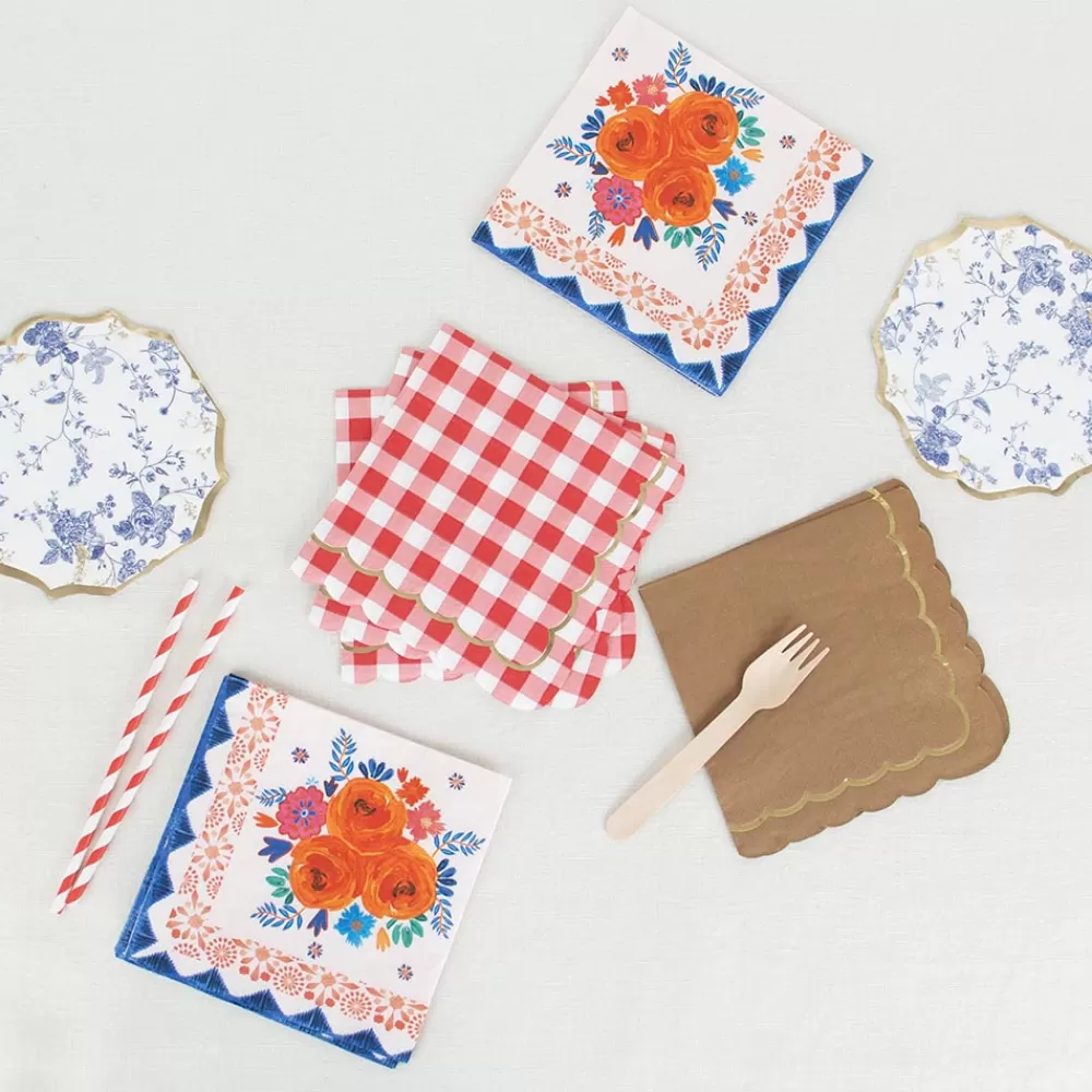 TalkingTables 20 Serviettes - Boho Fleurs Rouges