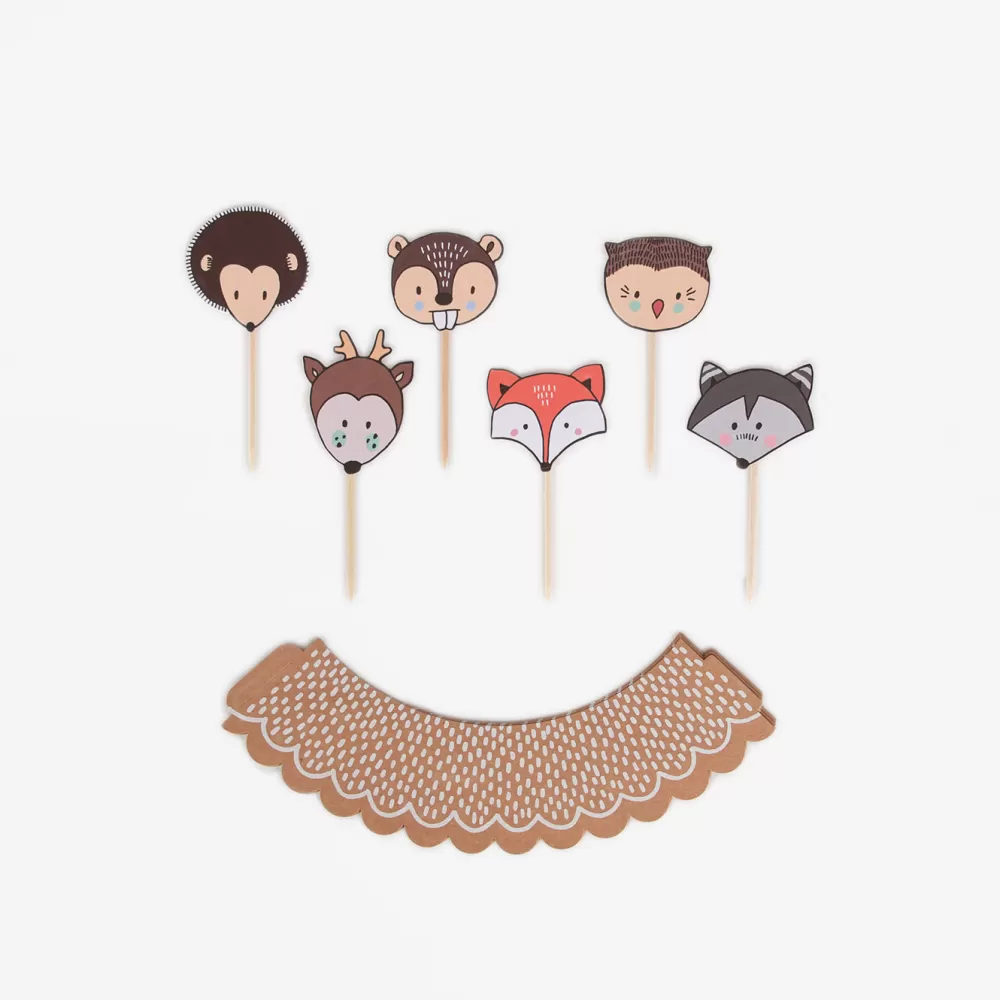 Party Deco 6 Toppers Et Caissettes A Cupcake - Animaux Des Bois