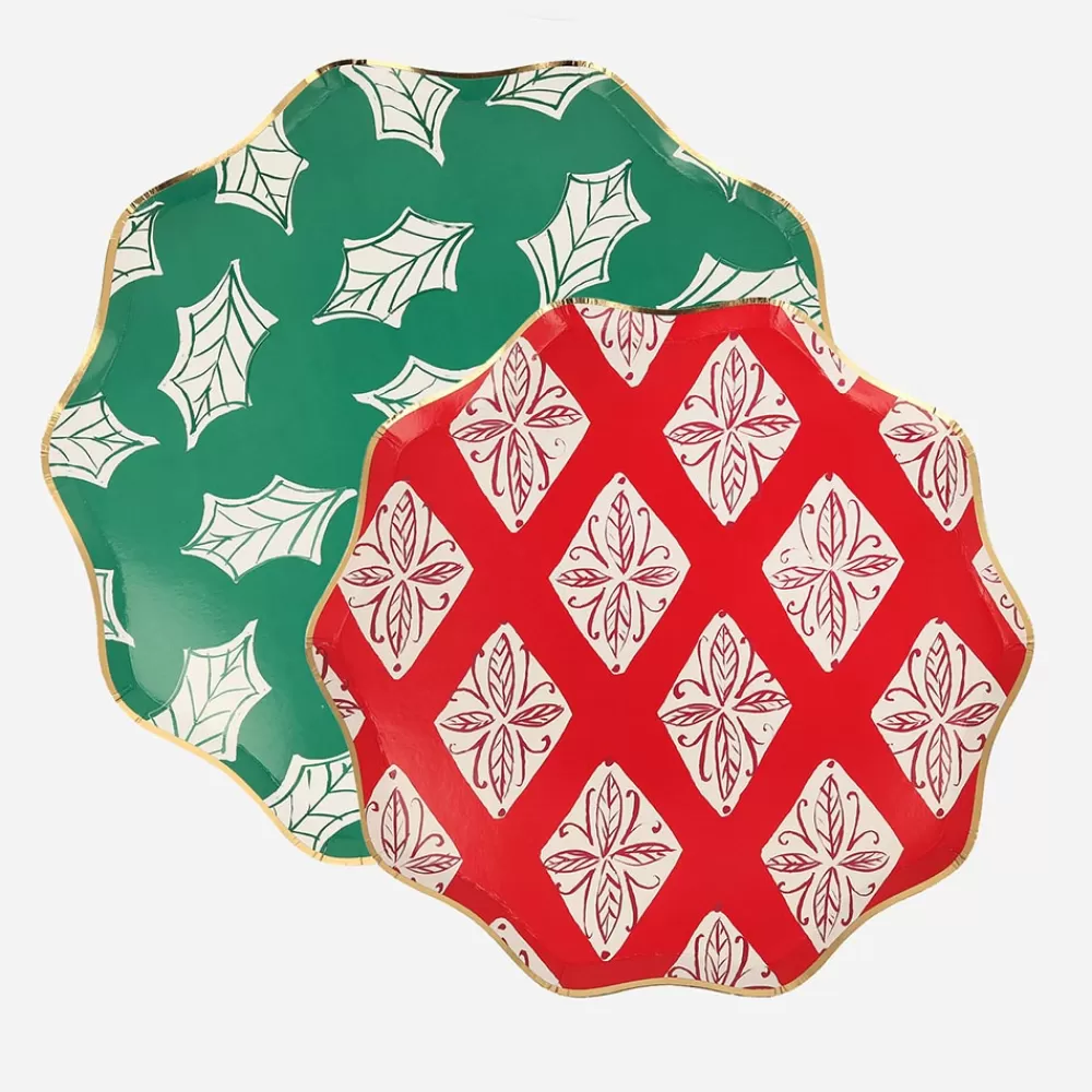 Meri Meri 8 Assiettes De Noel Motifs Block Print