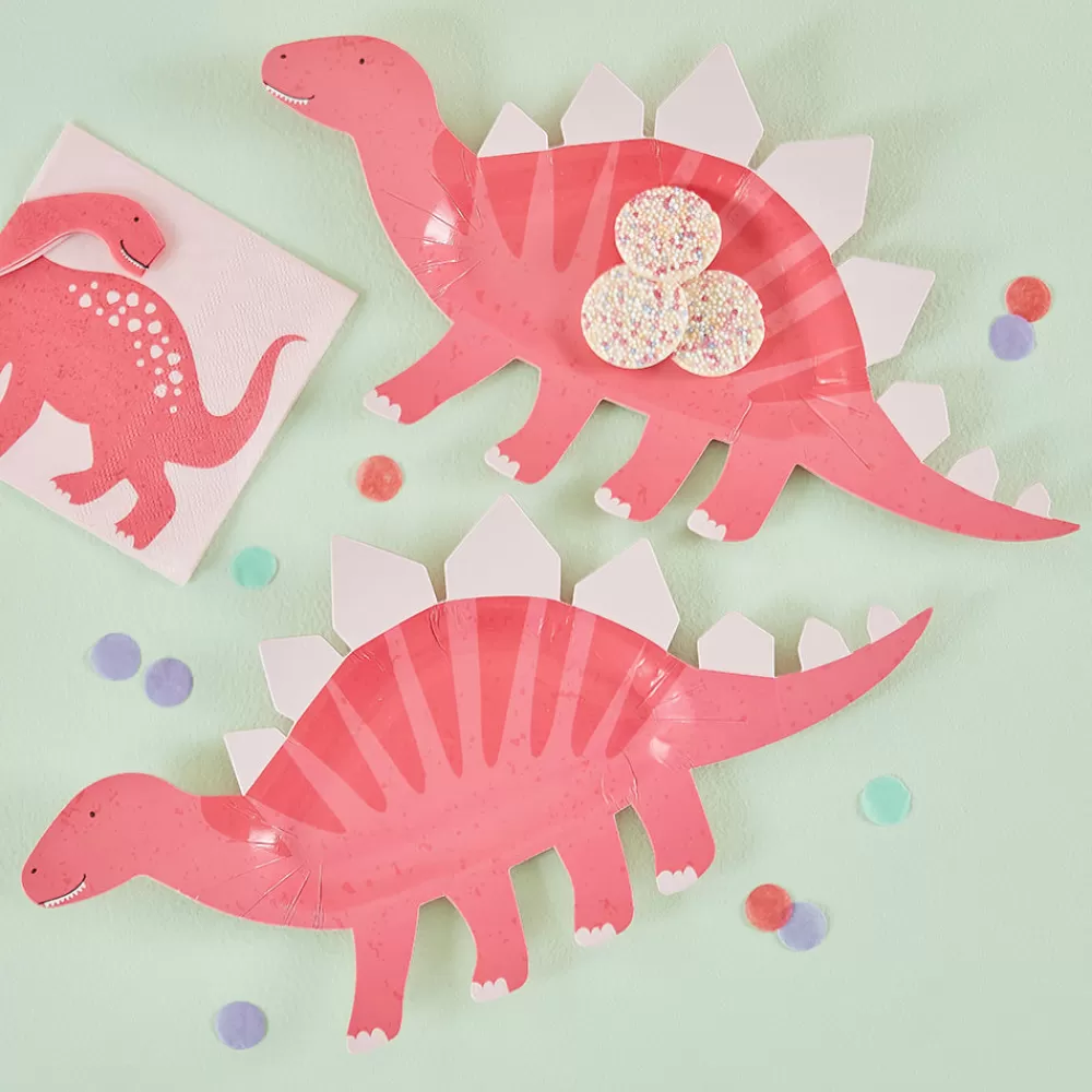 Ginger Ray 8 Assiettes Dinosaure Rose