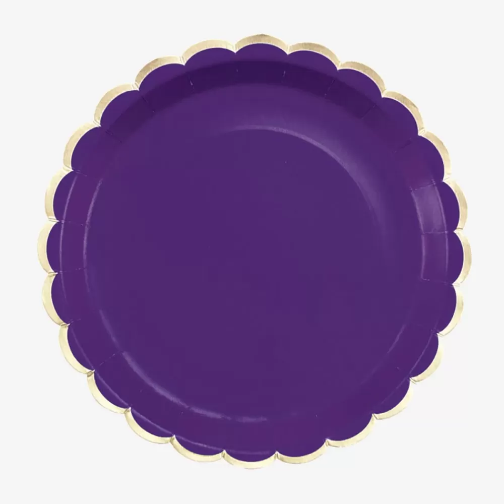 Party Pro 8 Assiettes Festonnees Violet Et Or