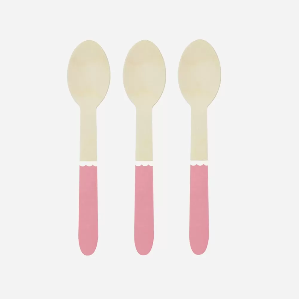 Party Pro 8 Petites Cuilleres En Bois Rose Neon