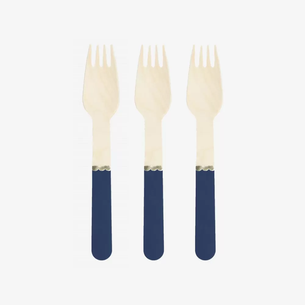 Party Pro 8 Petites Fourchettes En Bois Bleu Marine