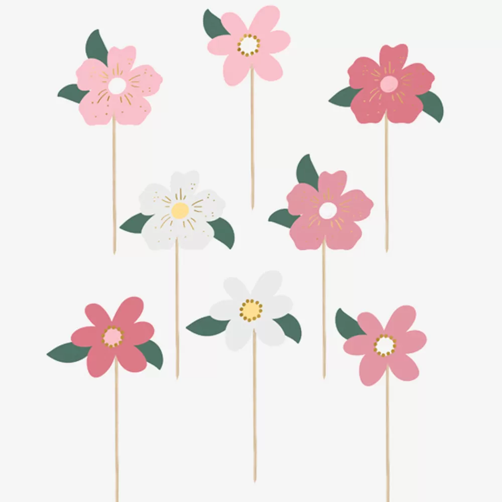 Party Deco 8 Toppers Fleurs Rose