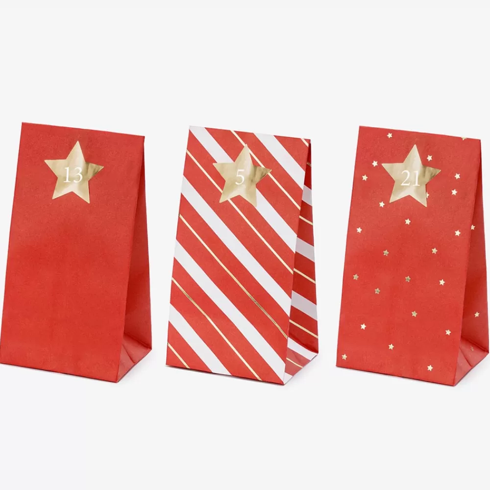 Party Deco Avent - Calendrier De L'Avent Sachets Rouge> Pochettes Cadeaux