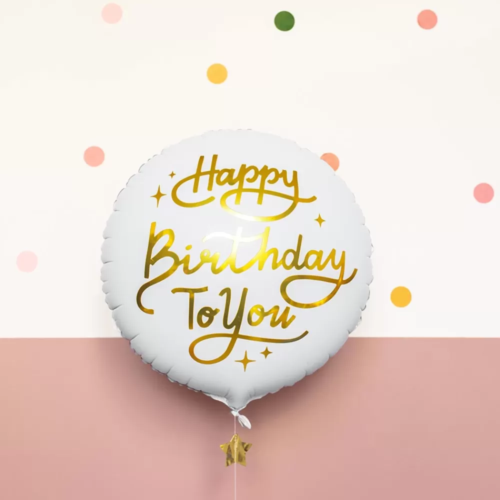 Party Deco Ballon Blanc Happy Birthday Dore> Ballons Helium À Forme