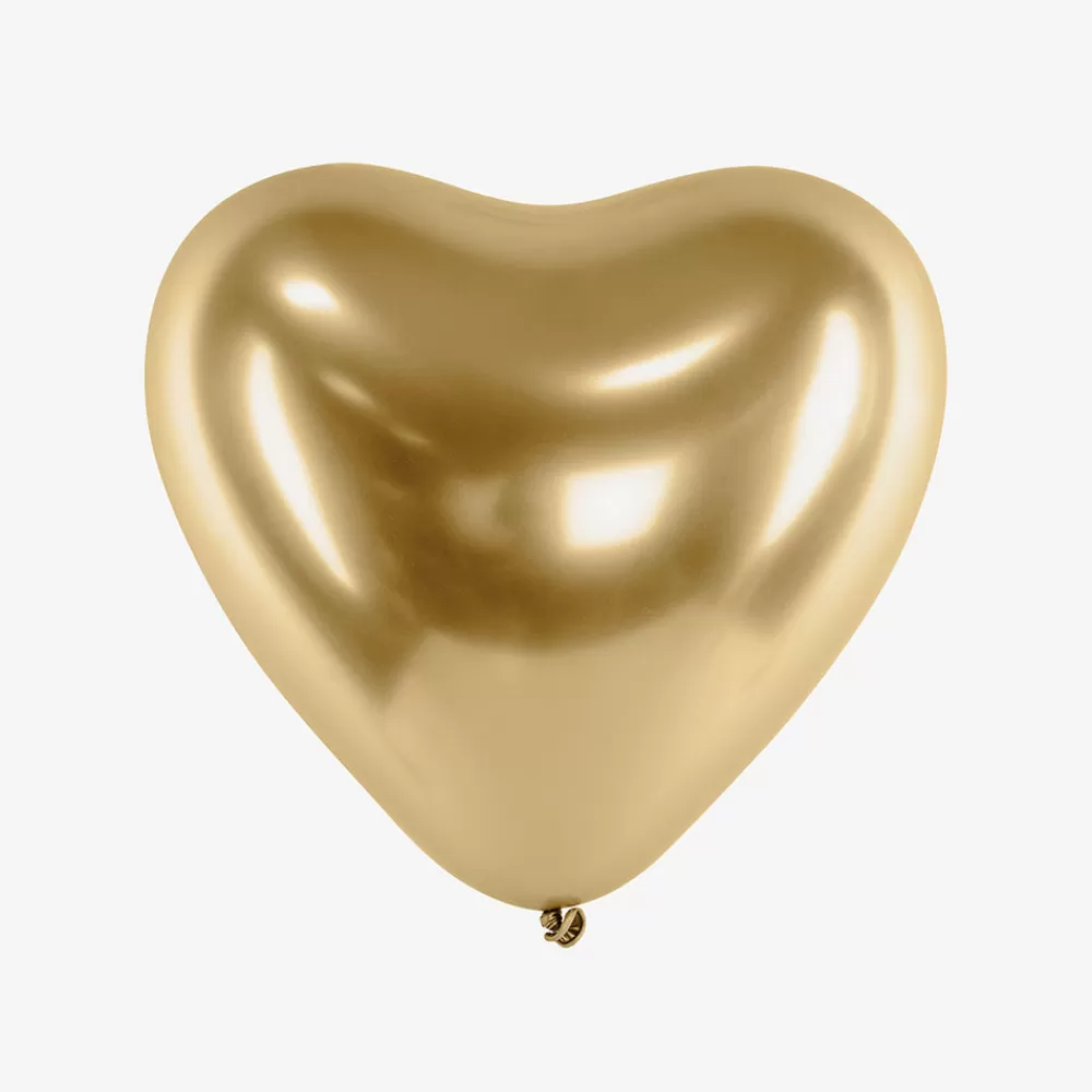 Party Deco Ballon De Baudruche : 1 Ballon Coeur Chrome Dore> Ballons De Baudruche Unis