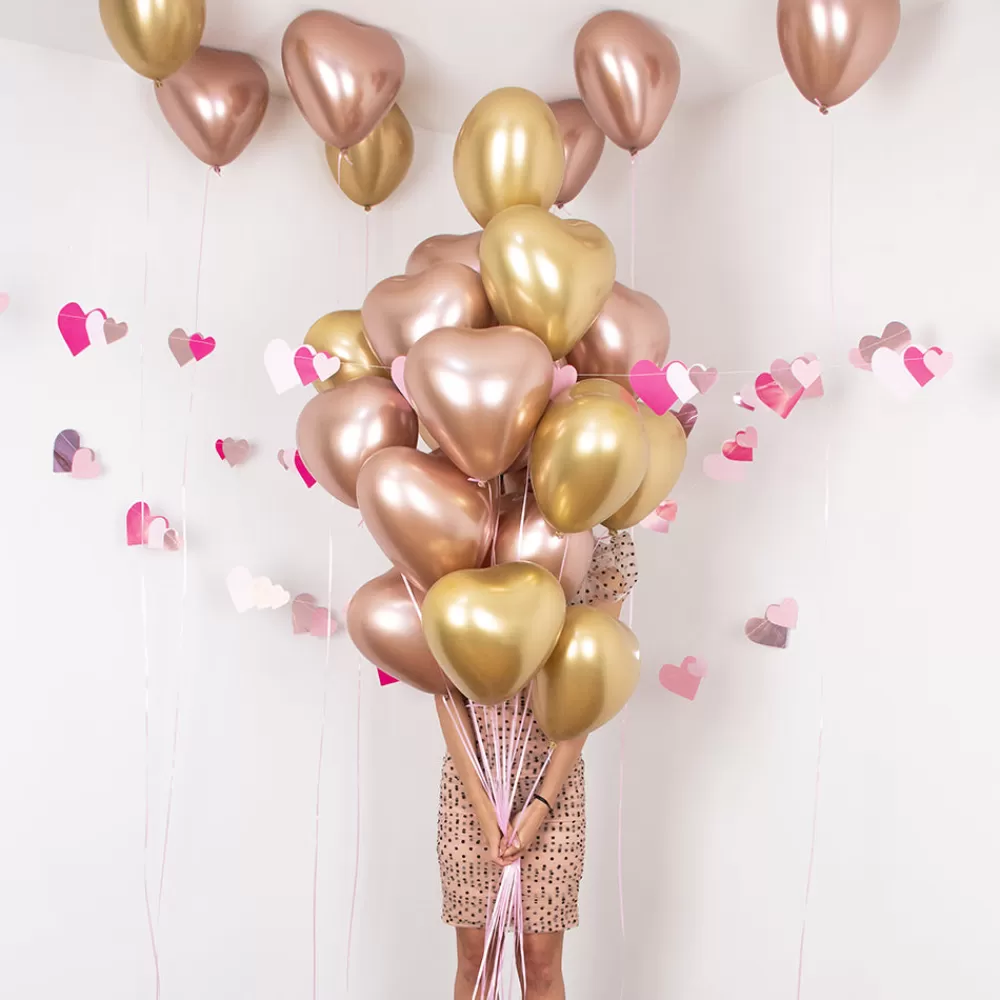 Party Deco Ballon De Baudruche : 1 Ballon Coeur Chrome Dore> Ballons De Baudruche Unis