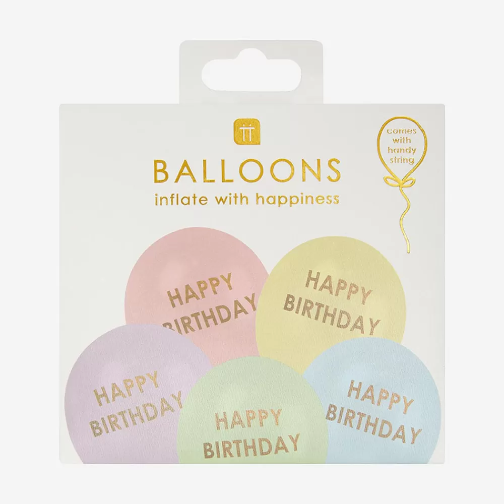 TalkingTables Ballon De Baudruche : 5 Ballons Happy Birthday Pastel> Ballons De Baudruche À Motif