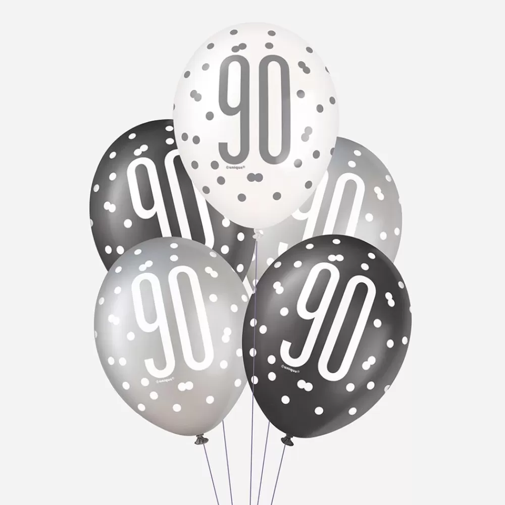 Unique Party Ballon De Baudruche : 6 Ballons 90 Ans Noirs> Ballons De Baudruche À Motif