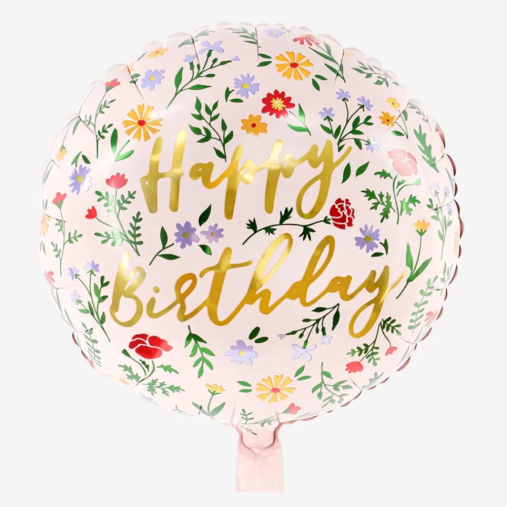 Party Deco Ballon Fleuri Happy Birthday> Ballons Helium À Forme