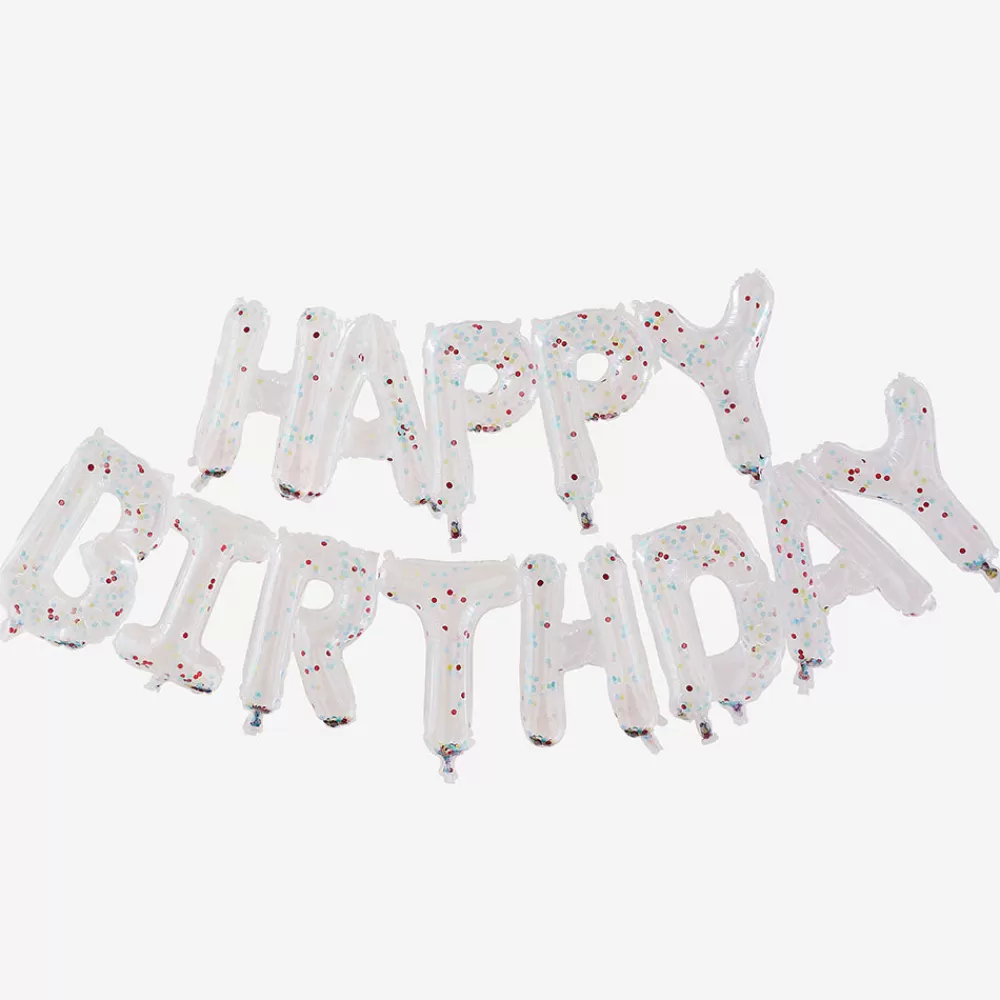 Ginger Ray Ballons Anniversaire - Happy Birthday Transparent Et Confettis> Ballons Lettre