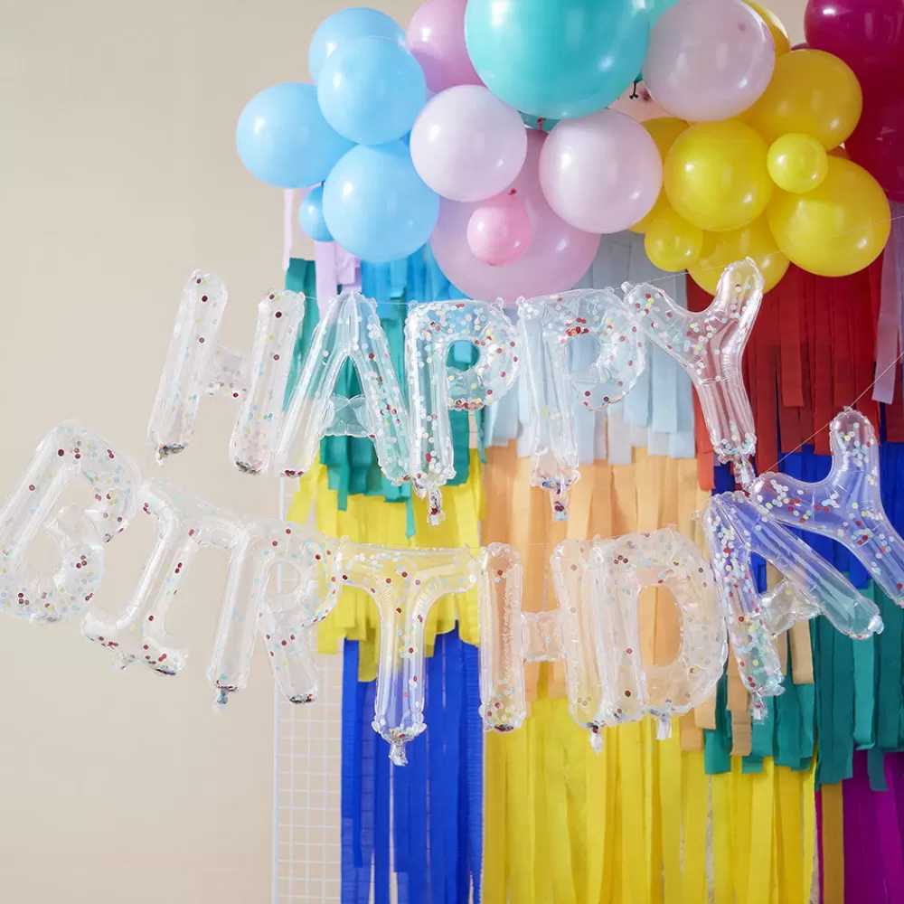 Ginger Ray Ballons Anniversaire - Happy Birthday Transparent Et Confettis> Ballons Lettre