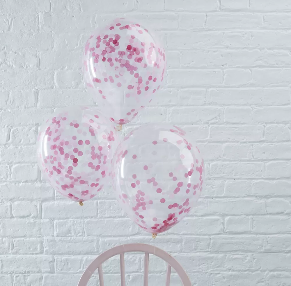 Ginger Ray Ballons De Baudruche : 5 Ballons Confettis Roses> Ballons De Baudruche Unis