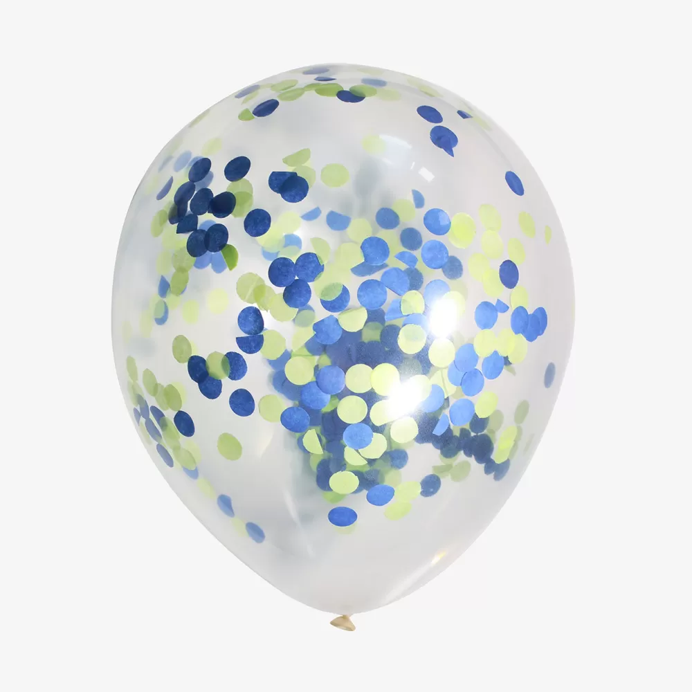 Ginger Ray Ballons De Baudruche : 5 Ballons Confettis Verts Et Bleus> Ballons De Baudruche Unis