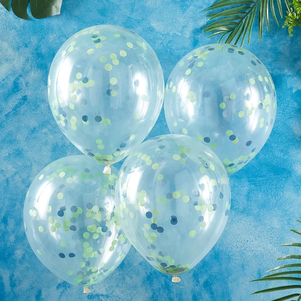 Ginger Ray Ballons De Baudruche : 5 Ballons Confettis Verts Et Bleus> Ballons De Baudruche Unis