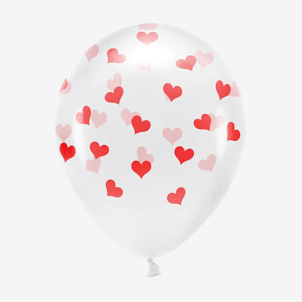 Party Deco Ballons De Baudruche : 6 Ballons Transparents Coeurs Rouges> Ballons De Baudruche À Motif