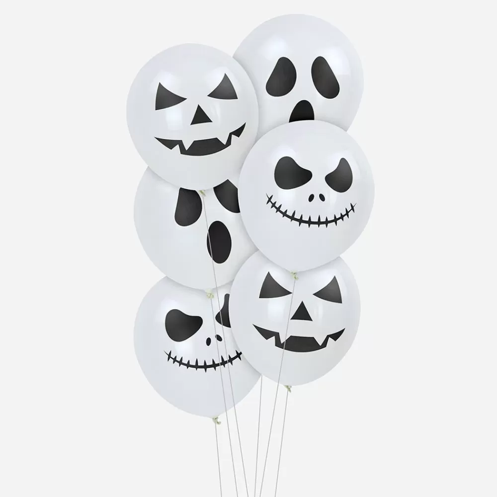 Party Pro Ballons De Baudruche : 6 Ballons Visages Blancs Halloween> Ballons De Baudruche À Motif