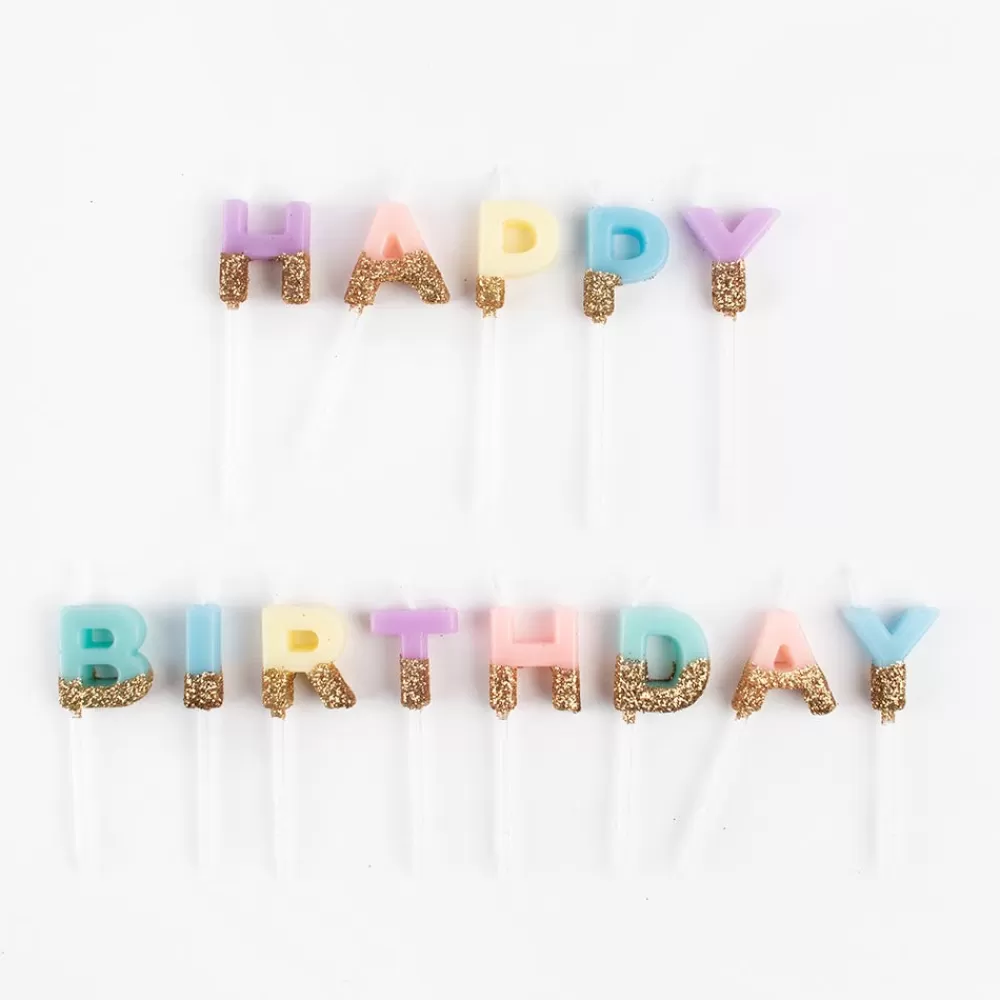 TalkingTables Bougie Anniversaire Happy Birthday Pastel Et Paillettes