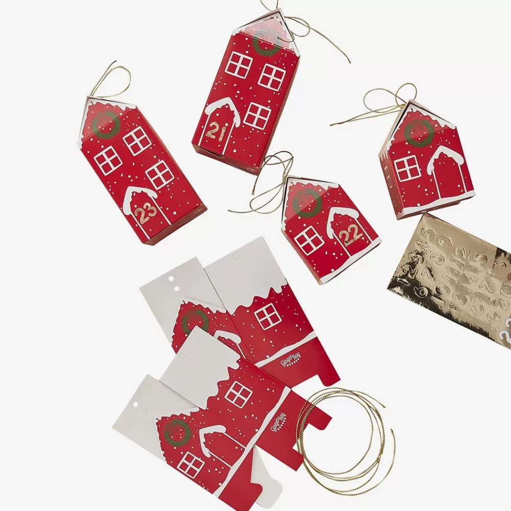 Ginger Ray Calendrier De L'Avent : 24 Maisonnettes Rouges> Pochettes Cadeaux