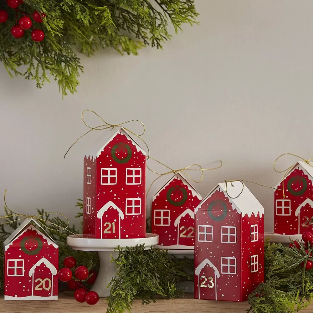 Ginger Ray Calendrier De L'Avent : 24 Maisonnettes Rouges> Pochettes Cadeaux