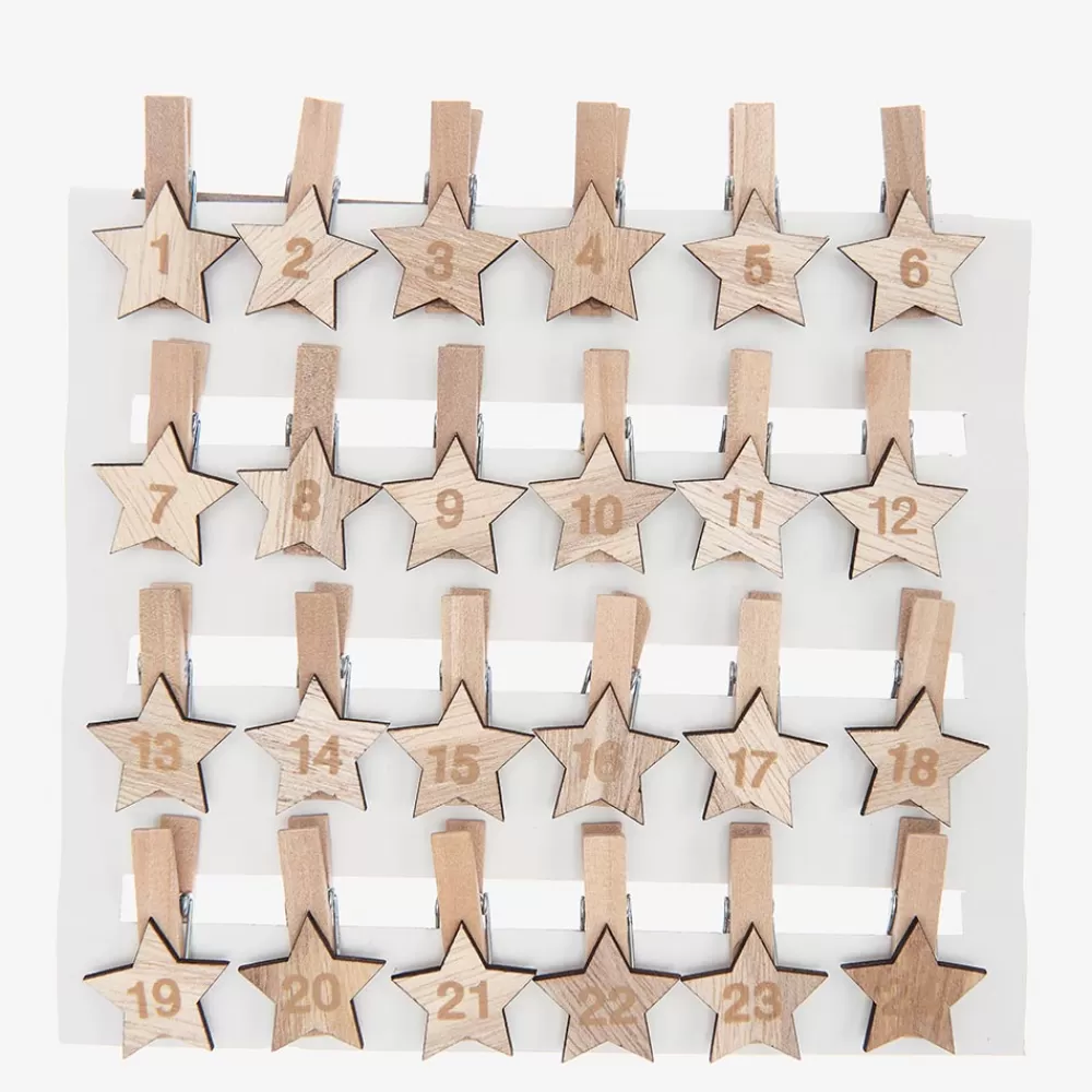 Rico Design Calendrier De L'Avent - 24 Pinces Etoiles En Bois> Papier Cadeau