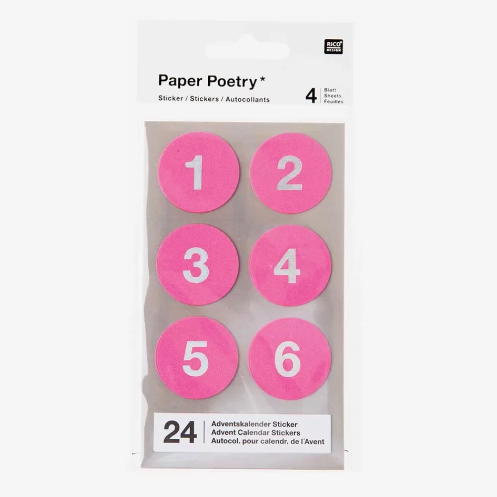 Rico Design Calendrier De L'Avent - 24 Stickers Autocollants Fuchsia> Stickers Et Gommettes