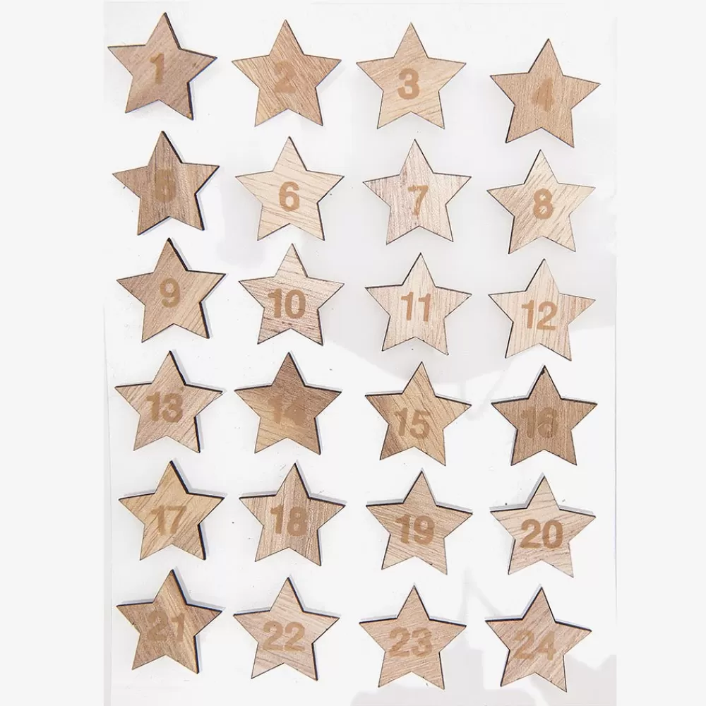 Rico Design Calendrier De L'Avent - 24 Stickers Etoiles En Bois> Stickers Et Gommettes