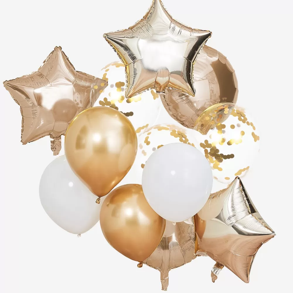 Ginger Ray Grappe De 12 Ballons Dores Et Blancs> Ballons De Baudruche Unis