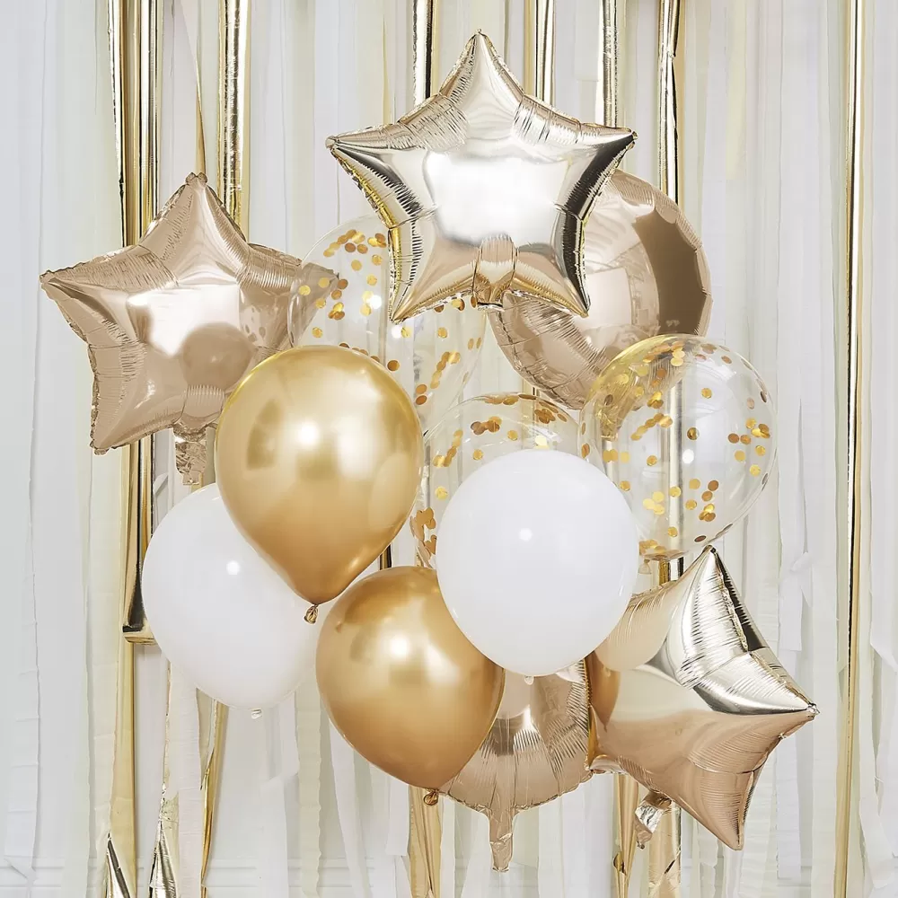 Ginger Ray Grappe De 12 Ballons Dores Et Blancs> Ballons De Baudruche Unis