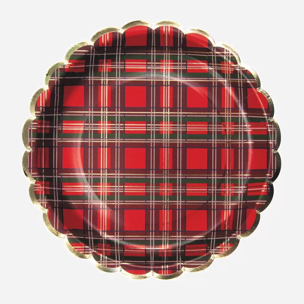 Party Pro Noel - 8 Assiettes Festonnees Tartan Et Or