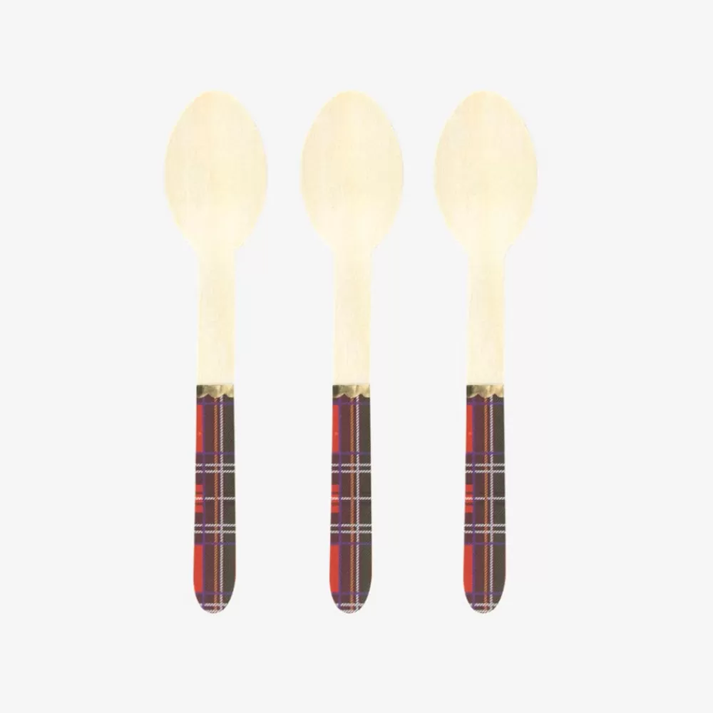 Party Pro Noel - 8 Petites Cuilleres En Bois Tartan