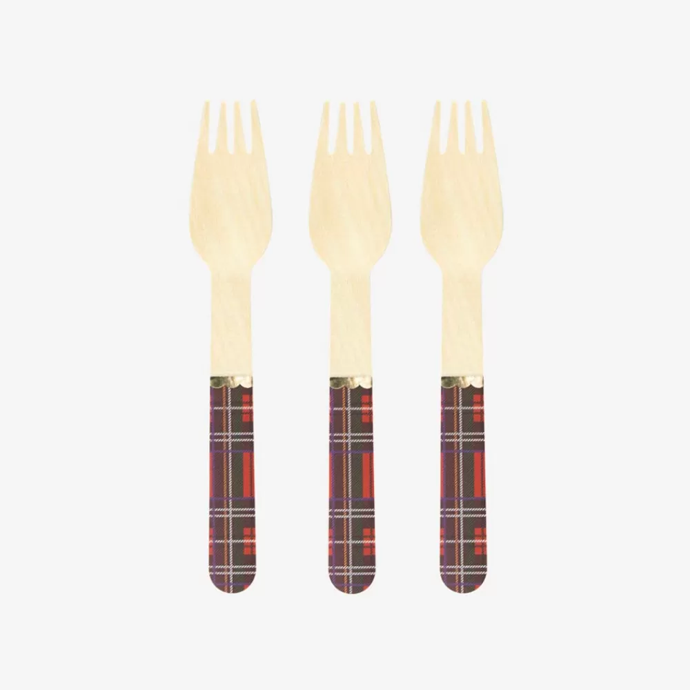 Party Pro Noel - 8 Petites Fourchettes En Bois Tartan