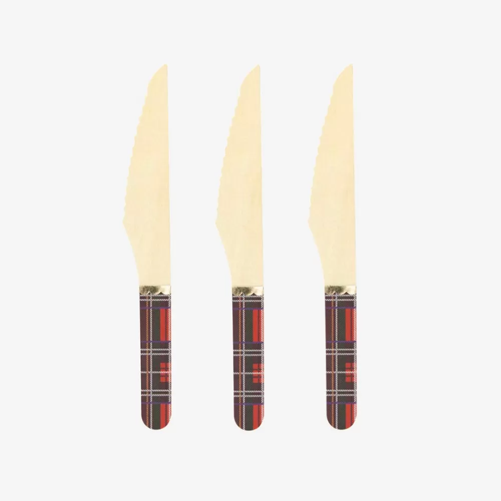 Party Pro Noel - 8 Petits Couteaux En Bois Tartan