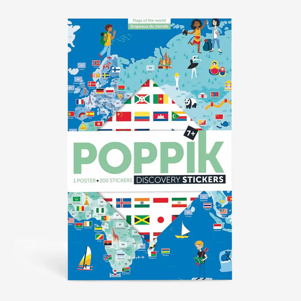 Poppik Poster Educatif + 200 Stickers : Drapeaux Du Monde> Stickers Et Gommettes