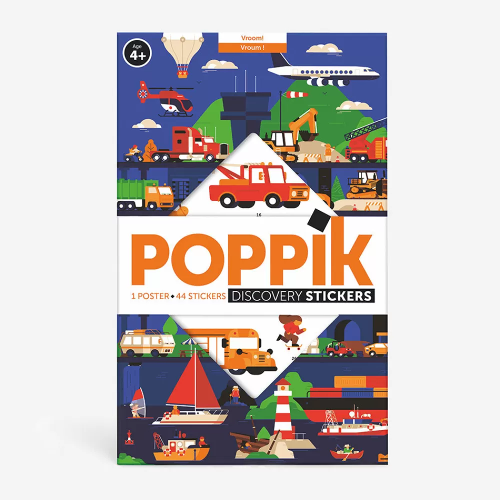 Poppik Poster Educatif + 44 Stickers : Les Vehicules> Coloriages