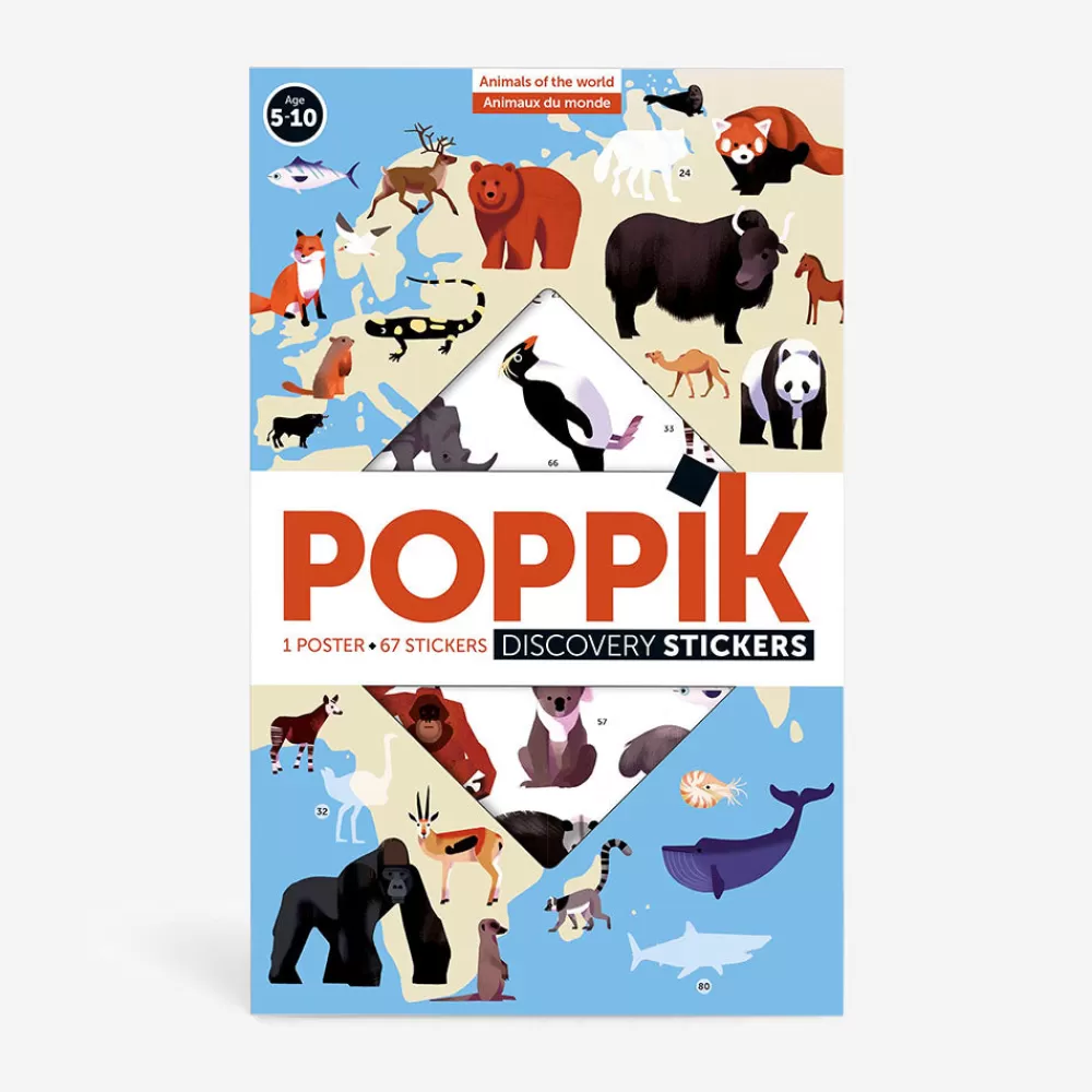 Poppik Poster Educatif + 67 Stickers : Animaux Du Monde> Stickers Et Gommettes