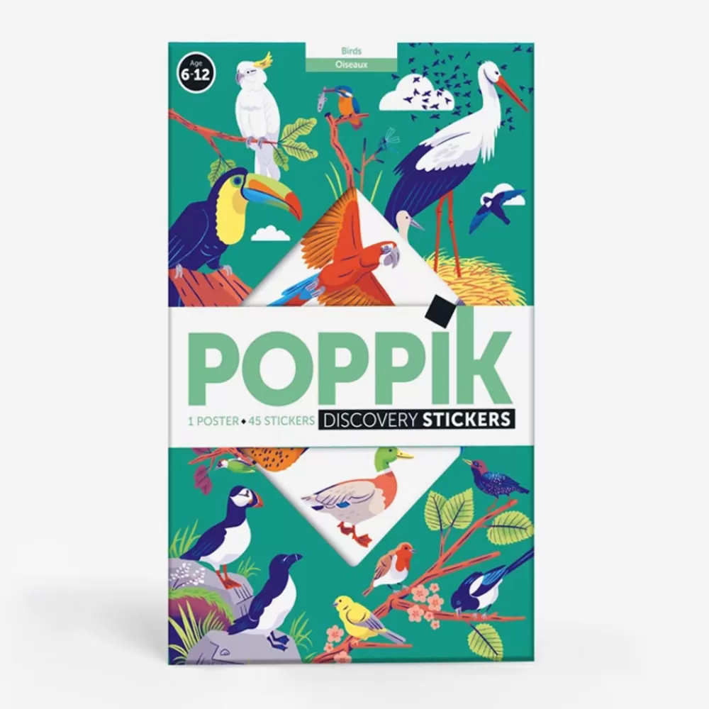 Poppik Poster Pedagogique + 45 Stickers : Oiseaux> Stickers Et Gommettes